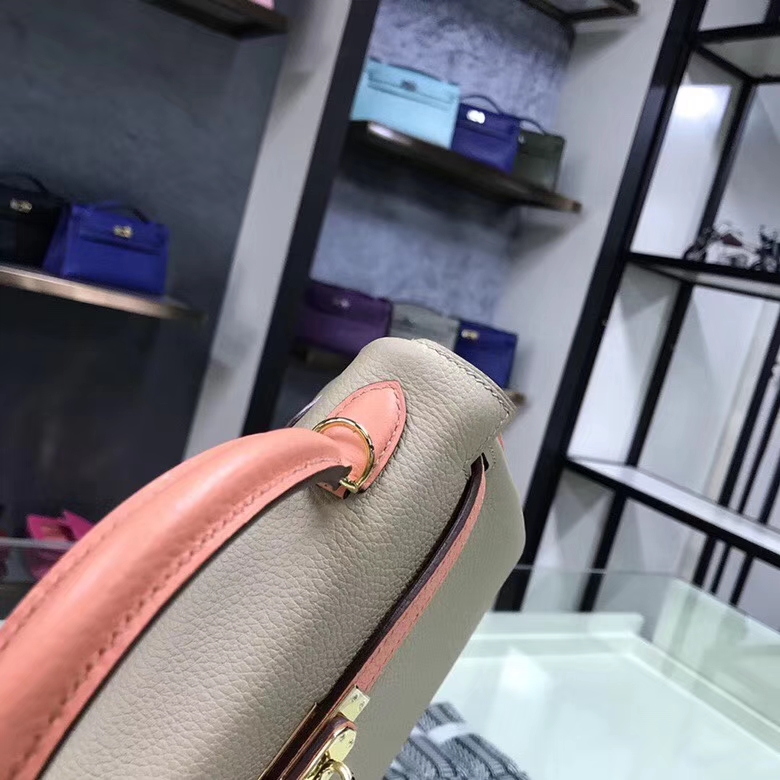 Hermes爱马仕 S2 风衣灰拼L5 龙虾粉 原厂御用顶级小牛皮 Kelly 25  金扣
