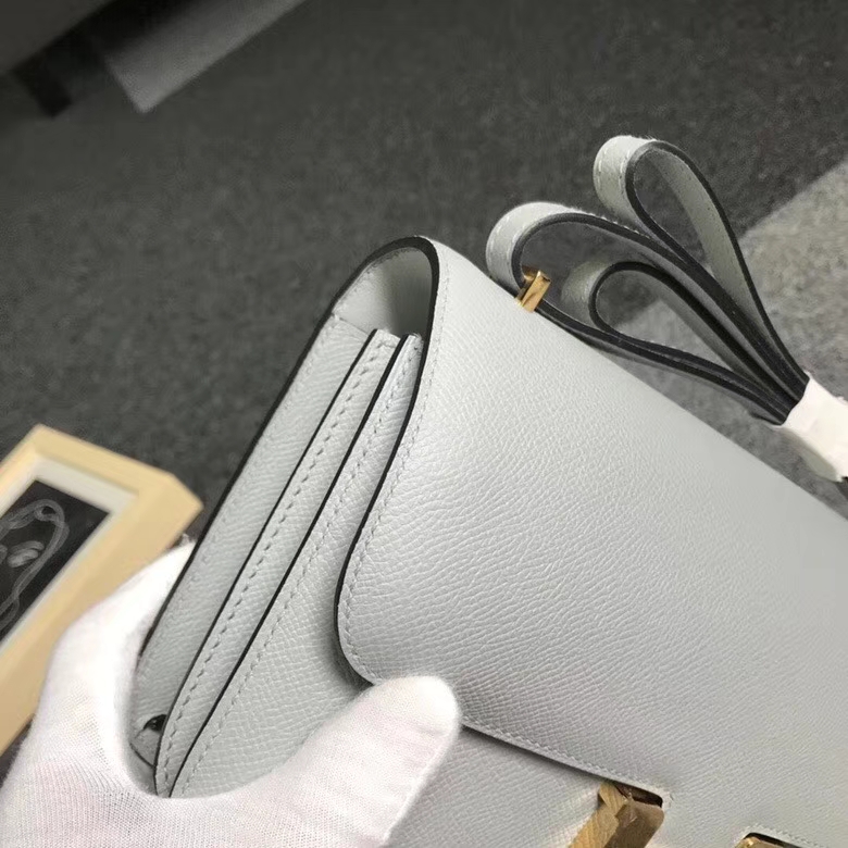 Hermes爱马仕 8U冰川蓝 原厂御用顶级Epsom 皮 Constance 26 金扣