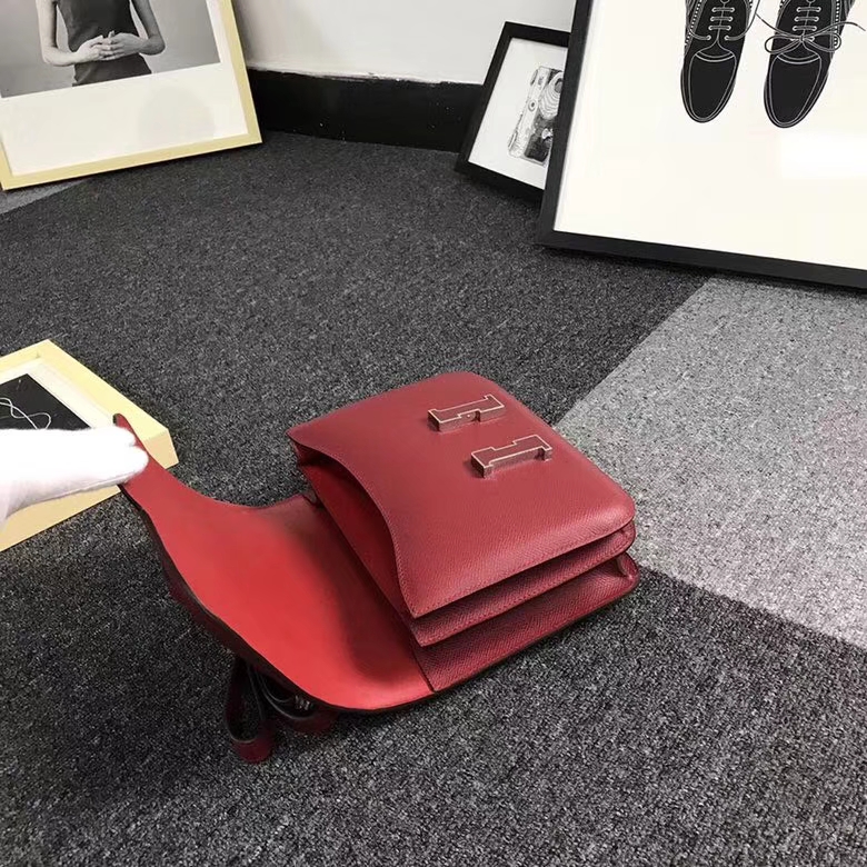 Hermes爱马仕 K1 石榴红内拼Q5 中国红 原厂御用顶级Epsom 皮 Constance 24 石榴红珐琅扣 现货