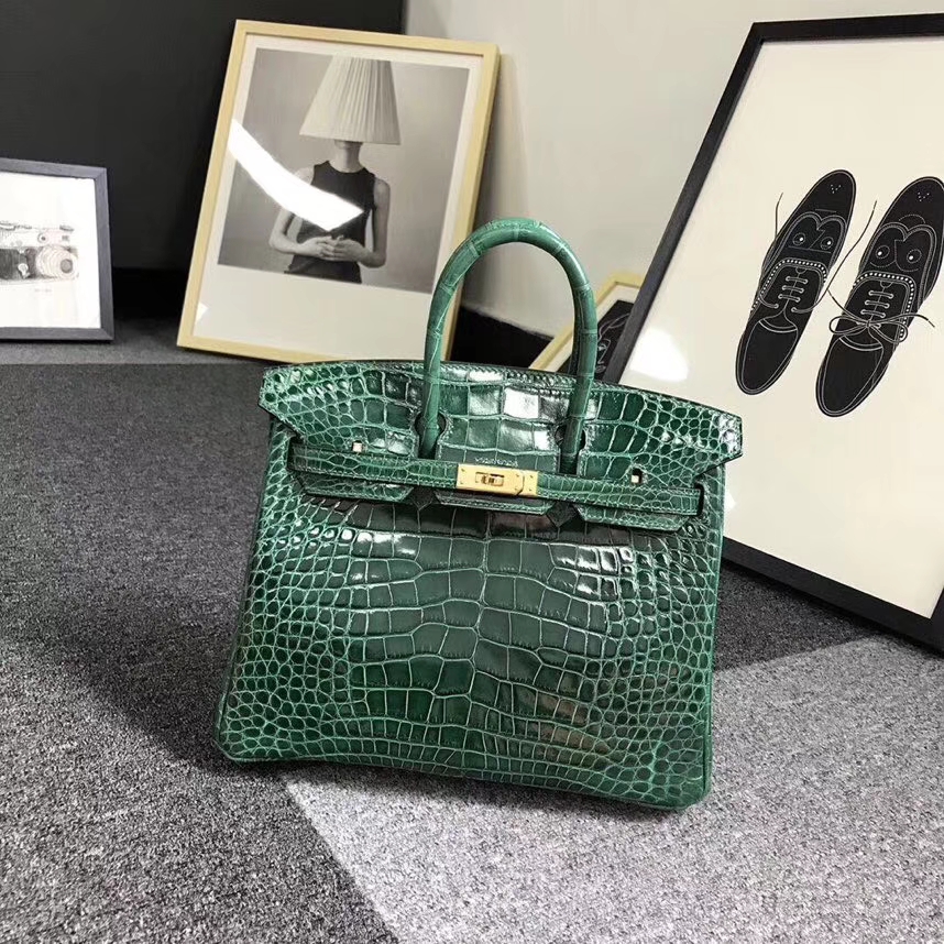 Hermes爱马仕 祖母绿 Birkin 25 金扣 亮面鳄鱼
