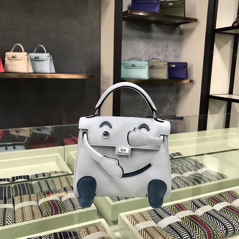 Hermes爱马仕 微风蓝拼普鲁士蓝 Swift 皮 Kelly doll 银扣