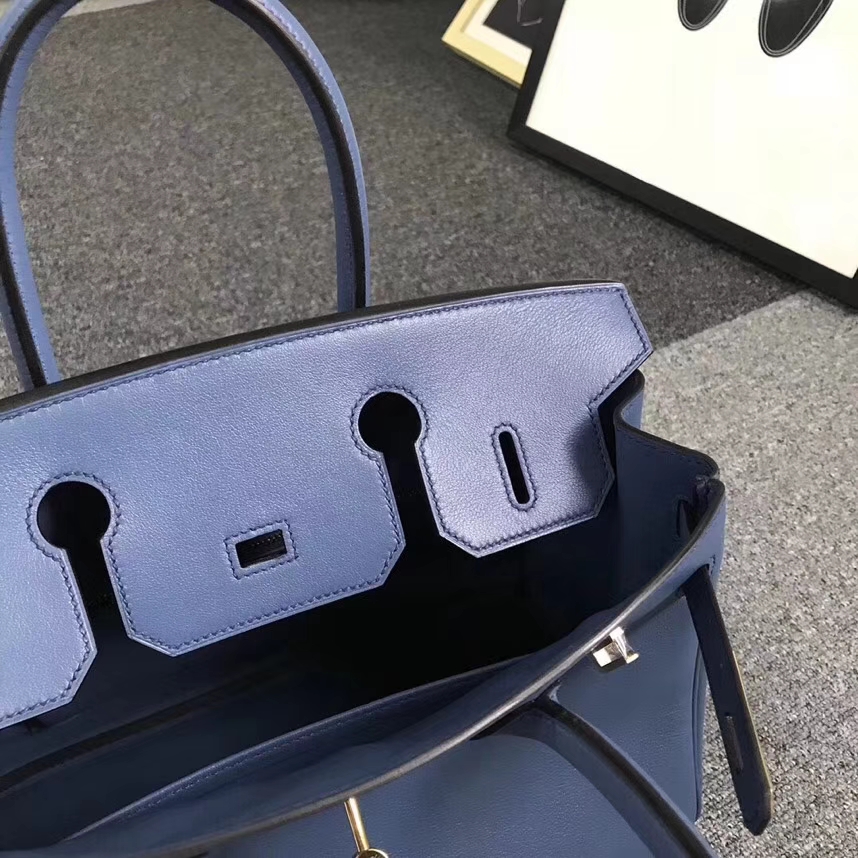 Hermes爱马仕 R2 玛瑙蓝 原厂御用顶级Swift 皮 Birkin 30 金扣