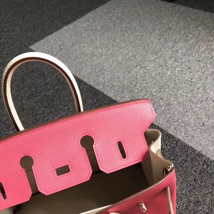 Hermès（爱马仕）8W新唇膏粉拼奶昔白 原厂御用顶级Epsom 皮 Birkin 25 金扣 现货