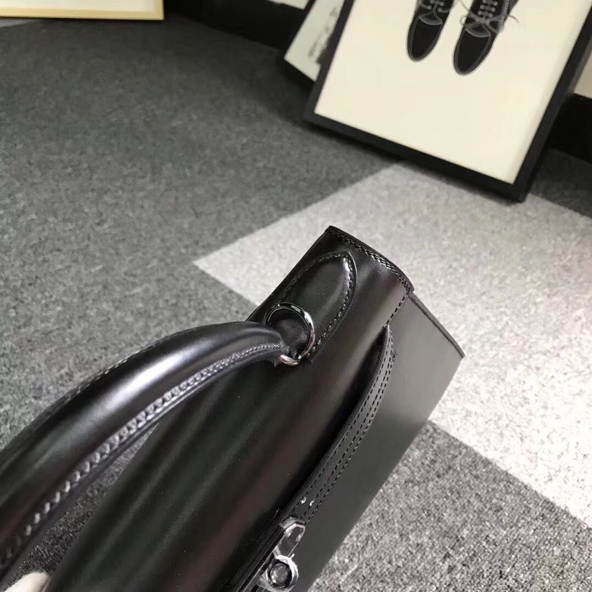Hermes爱马仕 CK89 黑色 原厂御用顶级Box皮 Kelly 28 外缝 银扣