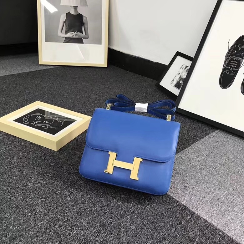 Hermes爱马仕 水妖蓝 原厂御用顶级Swift 皮 Constance 24 金扣