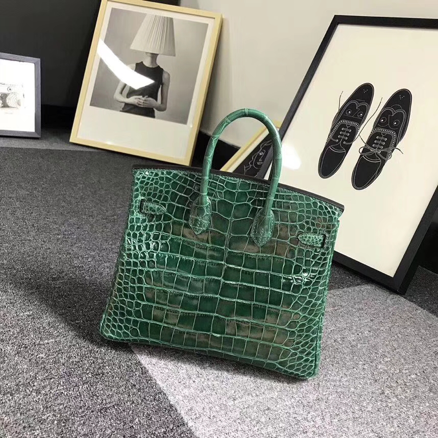 Hermes爱马仕 祖母绿 Birkin 25 金扣 亮面鳄鱼