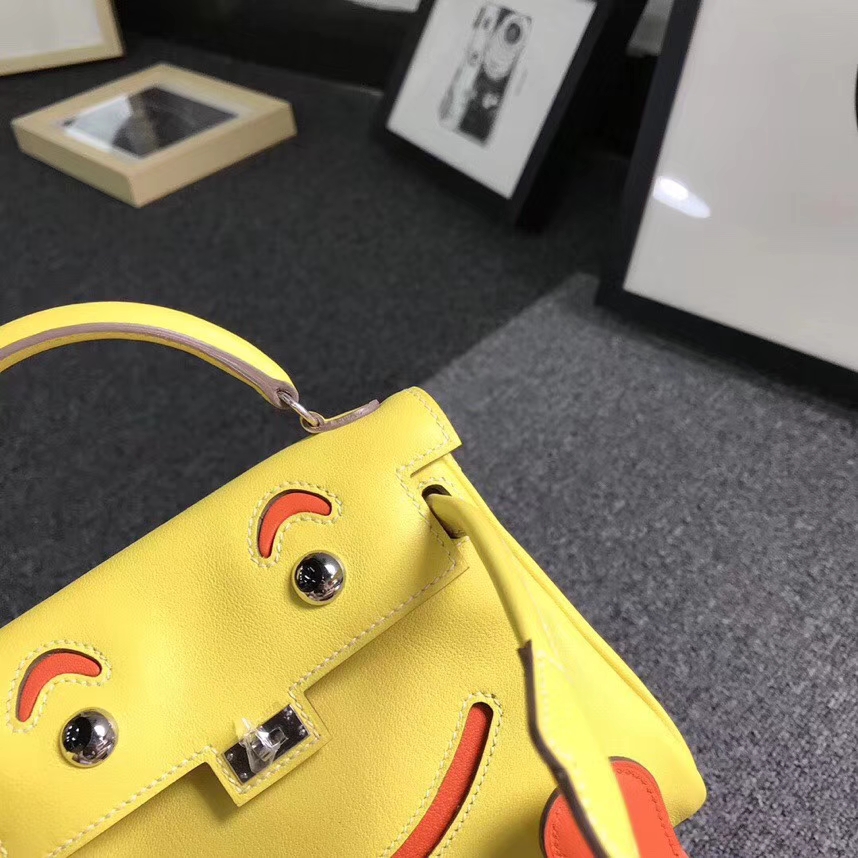 HERMES爱马仕 柠檬黄拼橙色 Swift 皮 Kelly doll