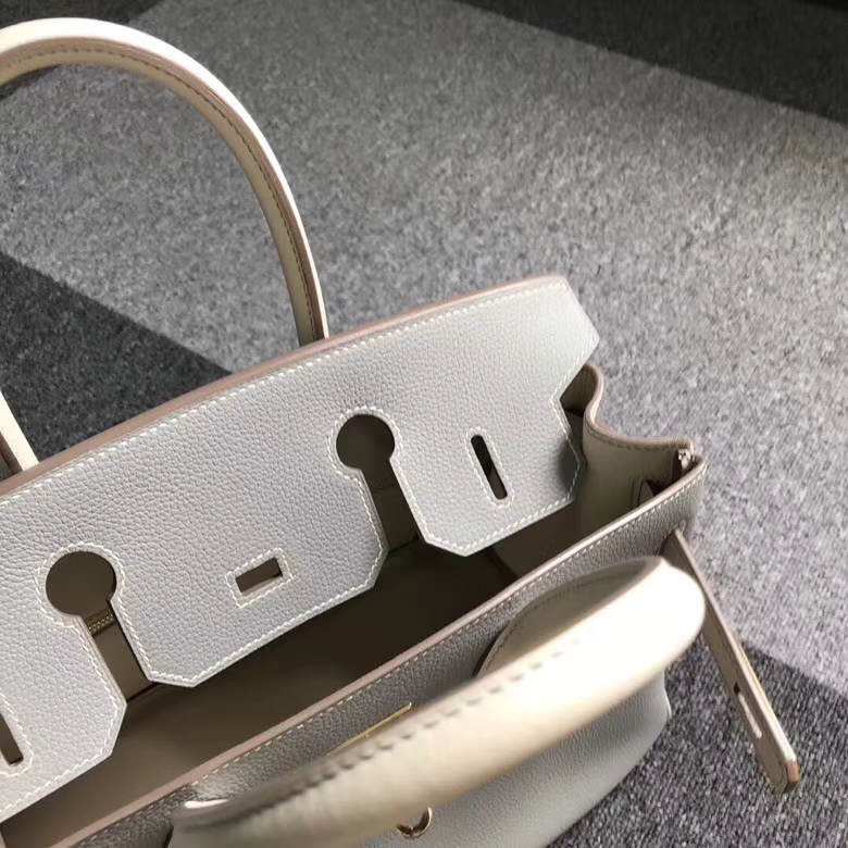 Hermès（爱马仕）4Z海鸥灰拼奶昔白 原厂御用顶级小牛皮 Birkin 30 金扣 现货