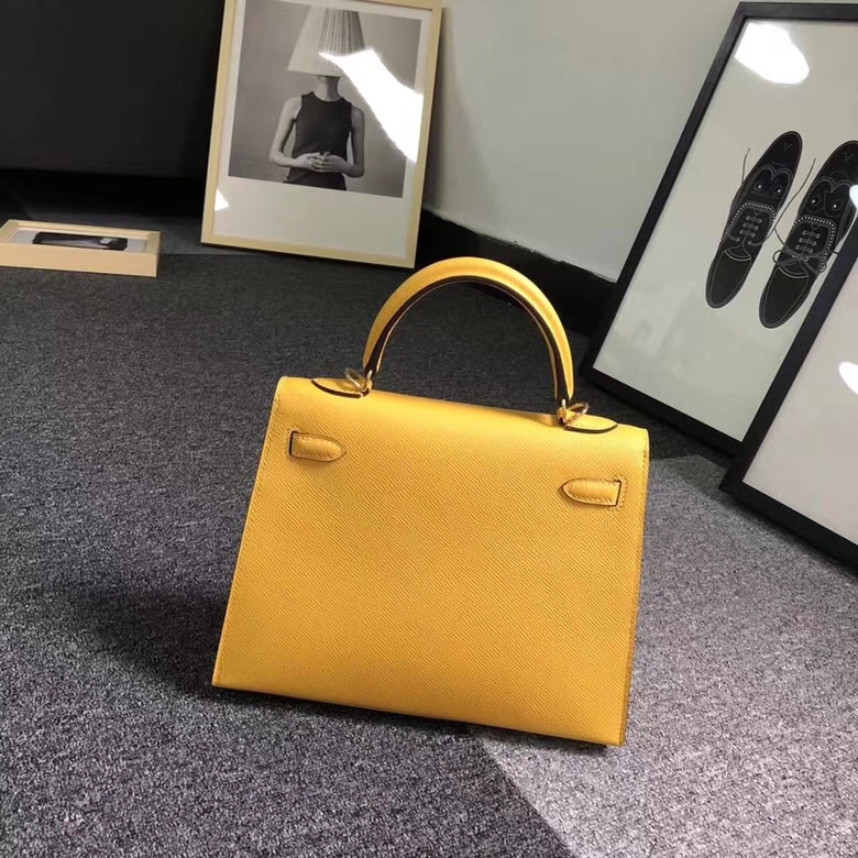 Hermes爱马仕 9D 琥珀黄 原厂御用顶级Epsom 皮 Kelly 25 外缝 金扣