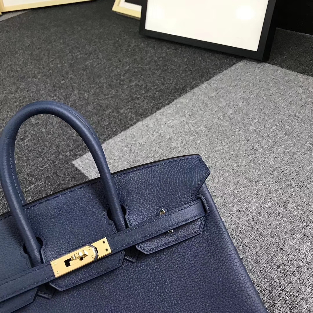 Hermes爱马仕 7K宝石蓝 原厂御用顶级小牛皮 Birkin 25 金扣