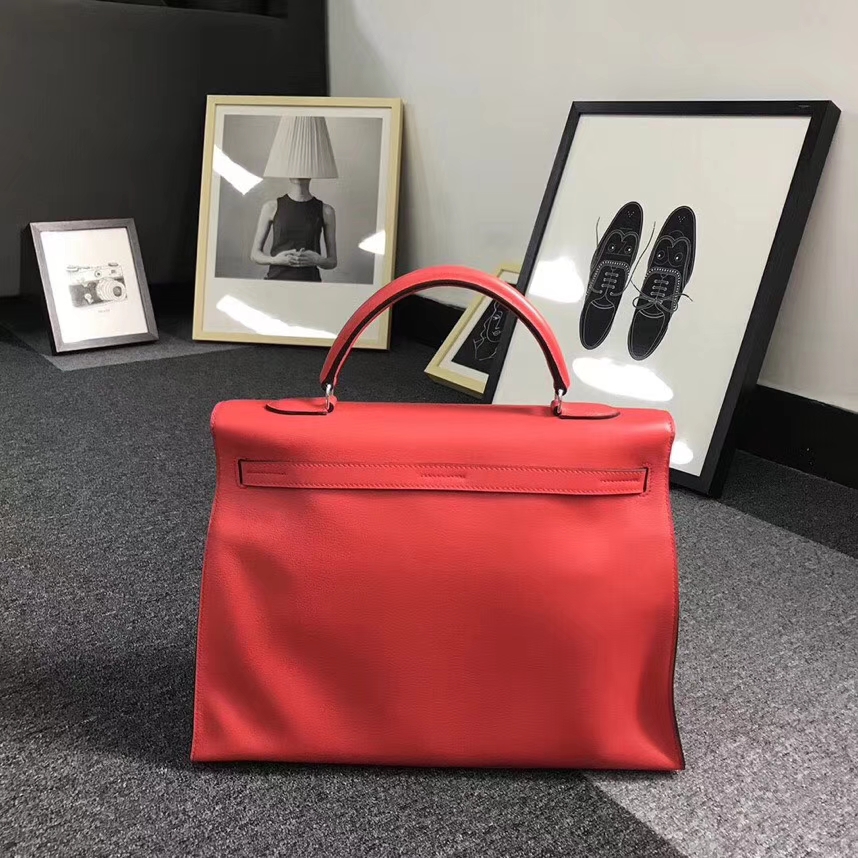 Hermes爱马仕 CK18 番茄红 原厂御用顶级Swift 皮 Kelly Flat 银扣 现货