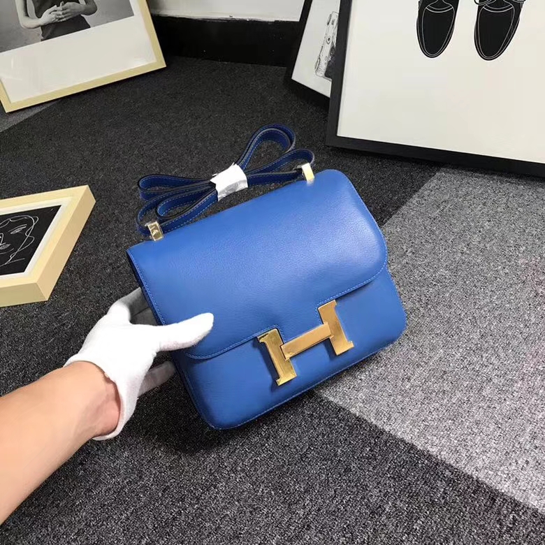 Hermes爱马仕 水妖蓝 原厂御用顶级Swift 皮 Constance 24 金扣