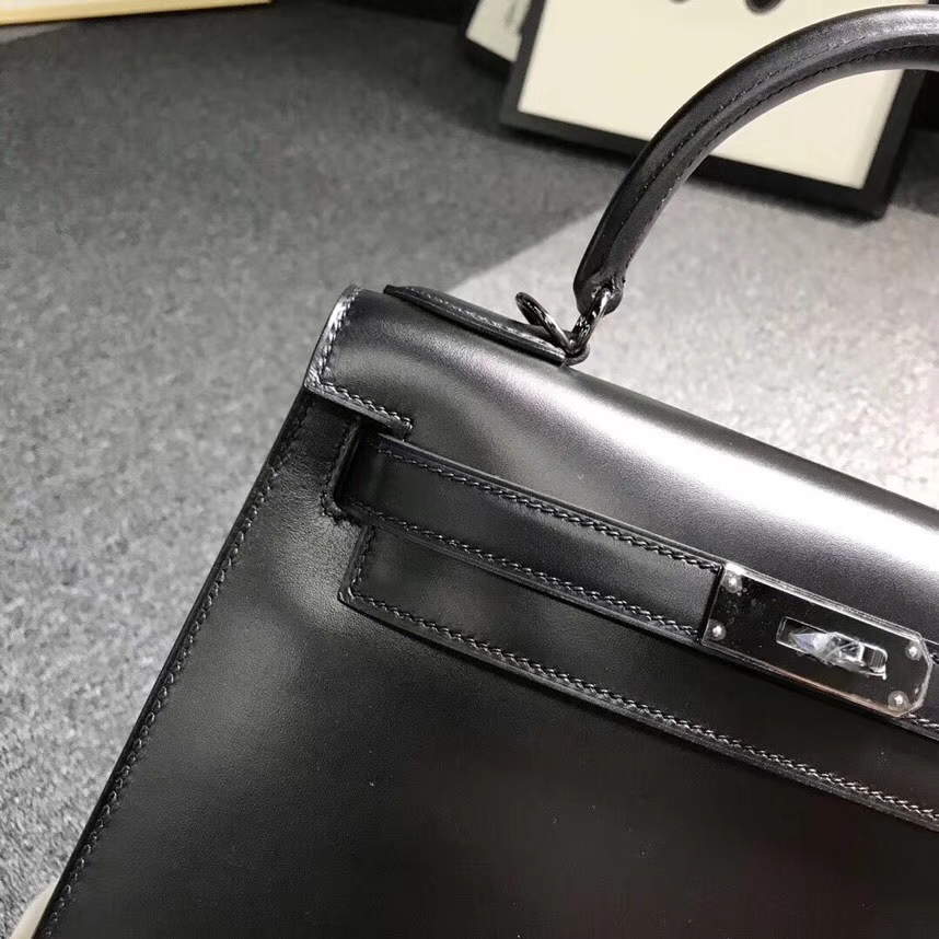 Hermes爱马仕 CK89 黑色 原厂御用顶级Box皮 Kelly 28 外缝 银扣