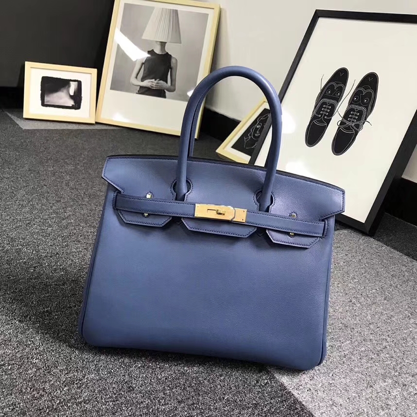 Hermes爱马仕 R2 玛瑙蓝 原厂御用顶级Swift 皮 Birkin 30 金扣