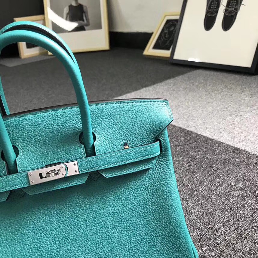 Hermès（爱马仕）7F孔雀蓝 原厂御用顶级小牛皮 Birkin 25 银扣