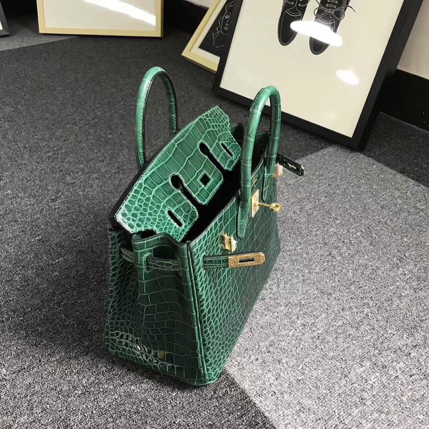 Hermes爱马仕 祖母绿 Birkin 25 金扣 亮面鳄鱼