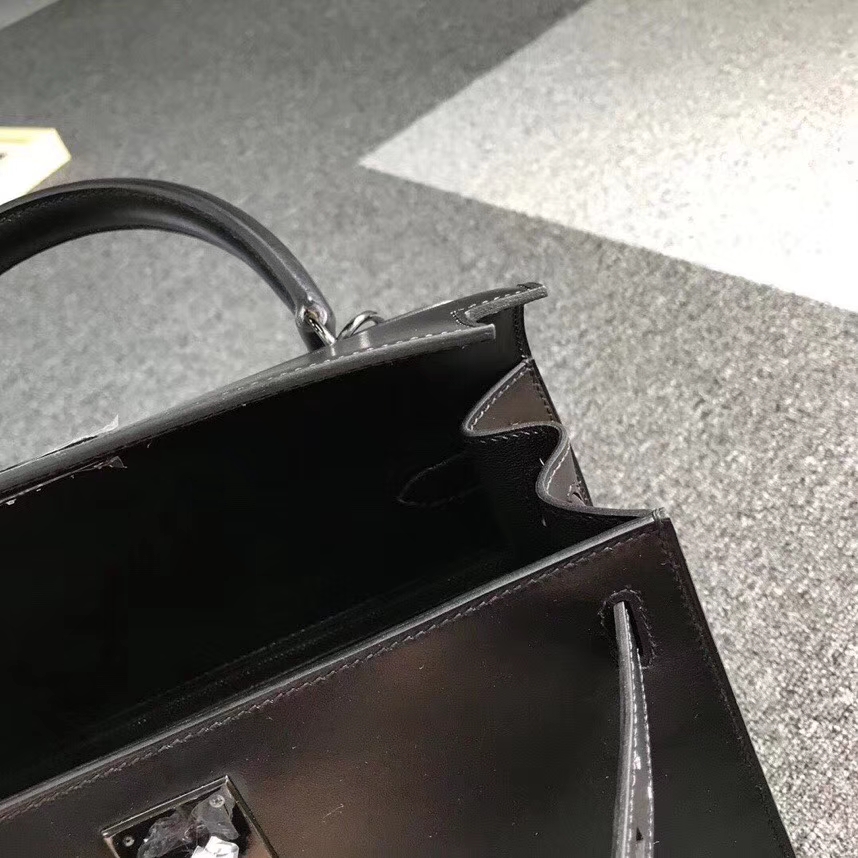 Hermes爱马仕 CK89 黑色 原厂御用顶级Box皮 Kelly 28 外缝 银扣