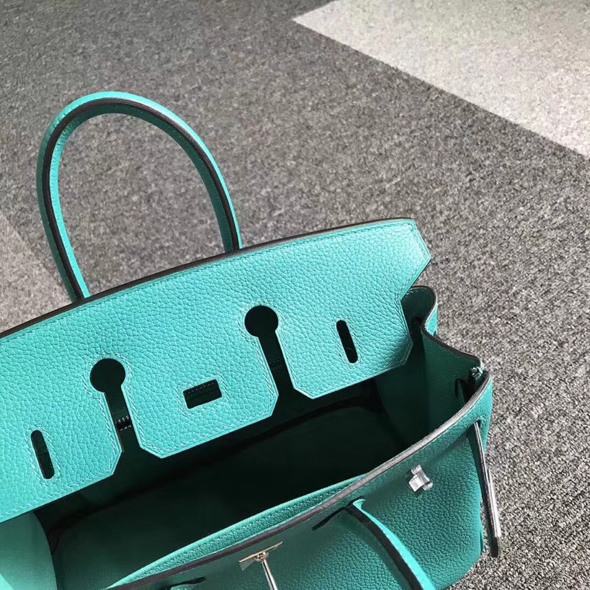 Hermès（爱马仕）7F孔雀蓝 原厂御用顶级小牛皮 Birkin 25 银扣