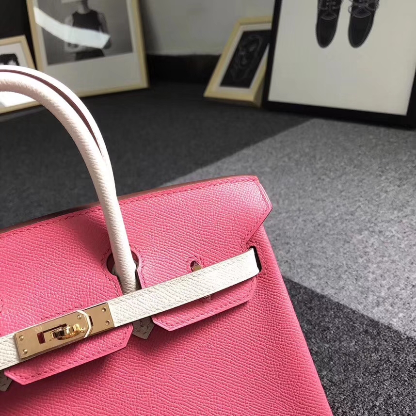 Hermès（爱马仕）8W新唇膏粉拼奶昔白 原厂御用顶级Epsom 皮 Birkin 25 金扣 现货
