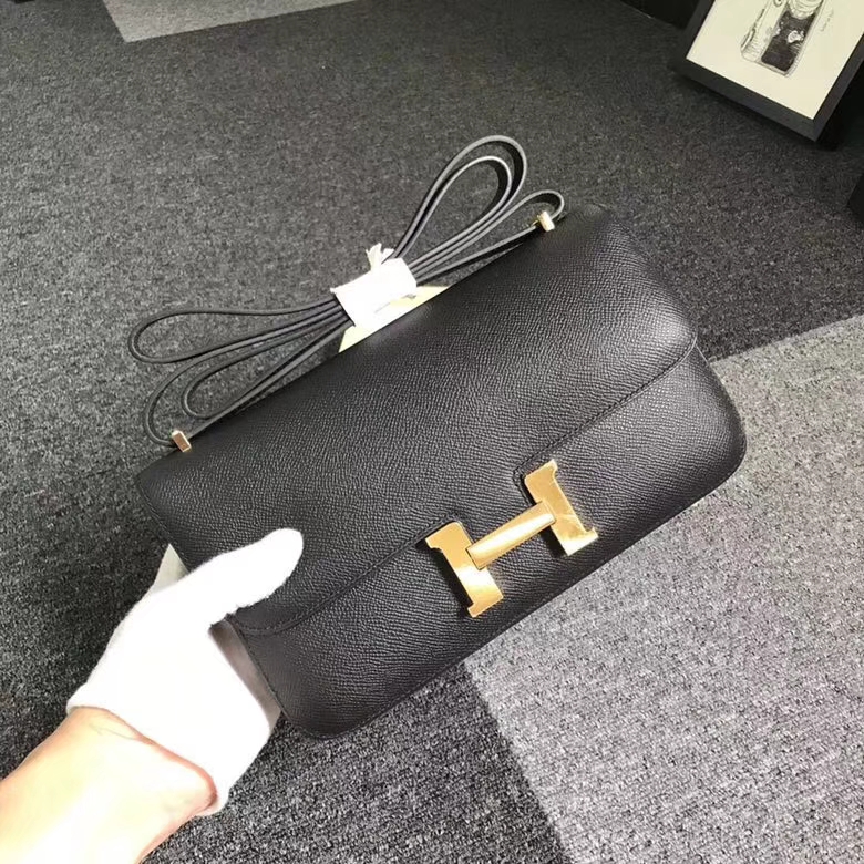 Hermes爱马仕 黑色 原厂御用顶级Epsom 皮 Constance 26 金扣