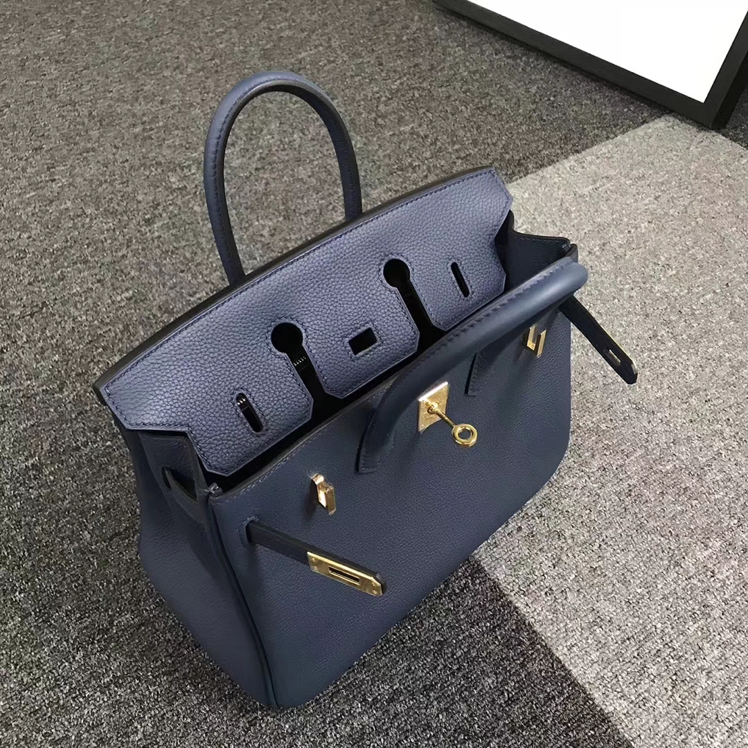 Hermes爱马仕 7K宝石蓝 原厂御用顶级小牛皮 Birkin 25 金扣