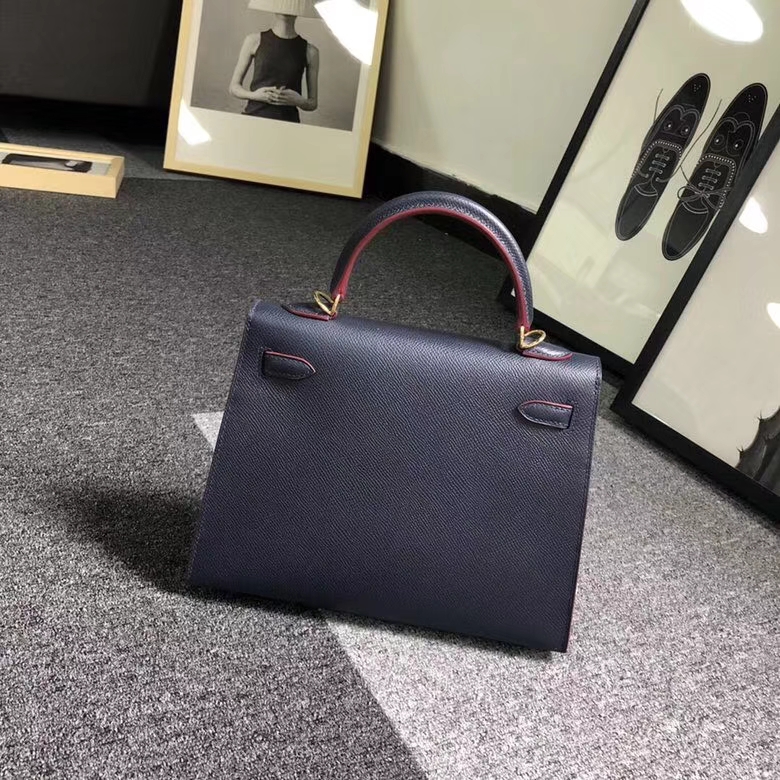 Hermes爱马仕 CJ76 靛蓝色 原厂御用顶级Epsom 皮 Kelly 25 外缝 金扣