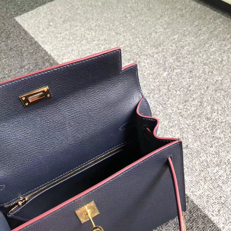 Hermes爱马仕 CJ76 靛蓝色 原厂御用顶级Epsom 皮 Kelly 25 外缝 金扣