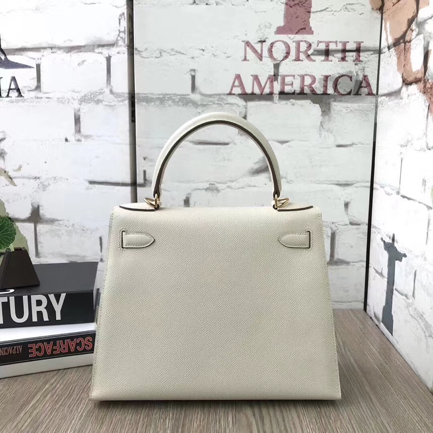 Hermès（爱马仕）奶昔白 原厂御用顶级Epsom 皮 Kelly 28 外缝 金扣
