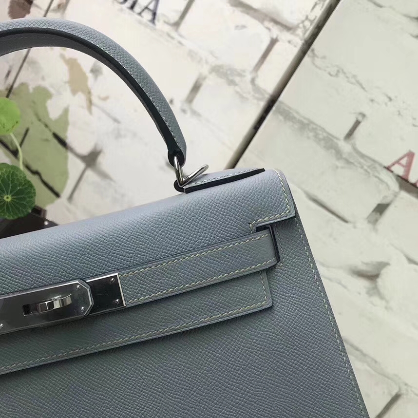 Hermès（爱马仕）J7 亚麻蓝 原厂御用顶级Epsom 皮 Kelly 28 外缝 银扣