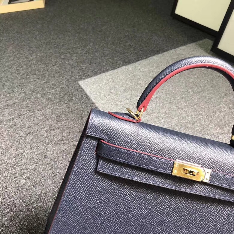 Hermes爱马仕 CJ76 靛蓝色 原厂御用顶级Epsom 皮 Kelly 25 外缝 金扣