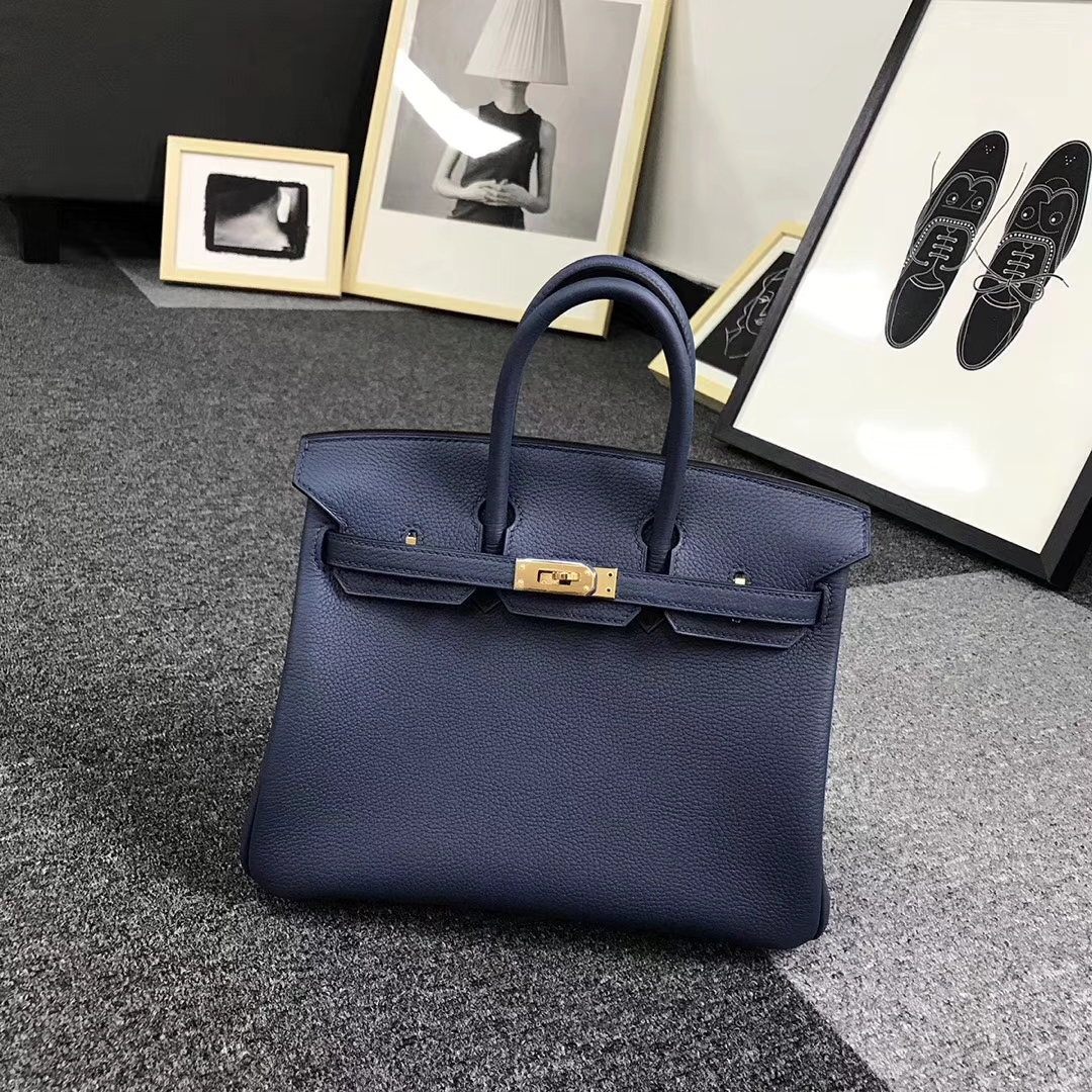 Hermes爱马仕 7K宝石蓝 原厂御用顶级小牛皮 Birkin 25 金扣