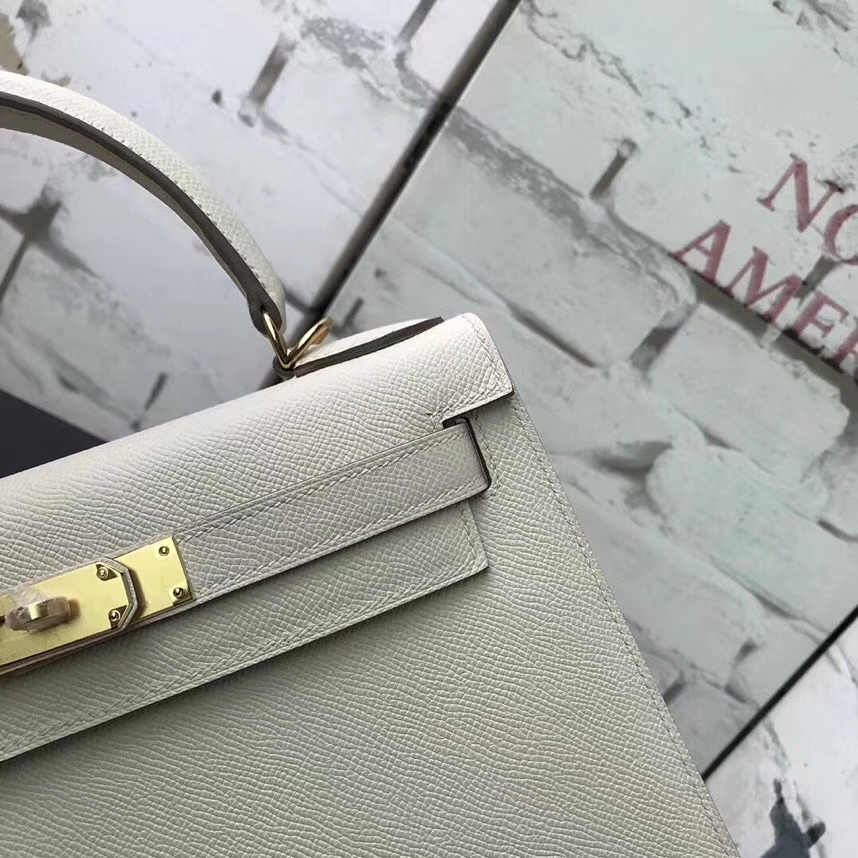 Hermès（爱马仕）奶昔白 原厂御用顶级Epsom 皮 Kelly 28 外缝 金扣