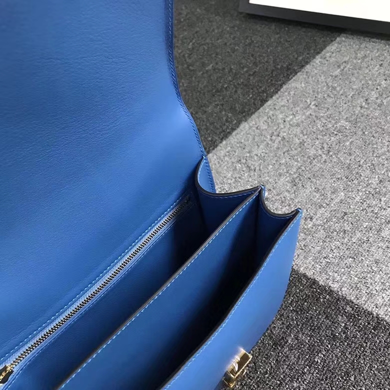 Hermes爱马仕 水妖蓝 原厂御用顶级Swift 皮 Constance 24 金扣