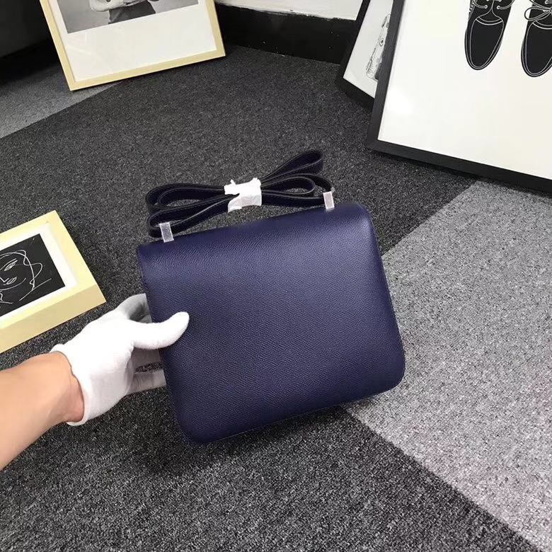 Hermes爱马仕 7K宝石蓝 原厂御用顶级Epsom 皮 Constance 24 罂粟橘色珐琅扣 现货