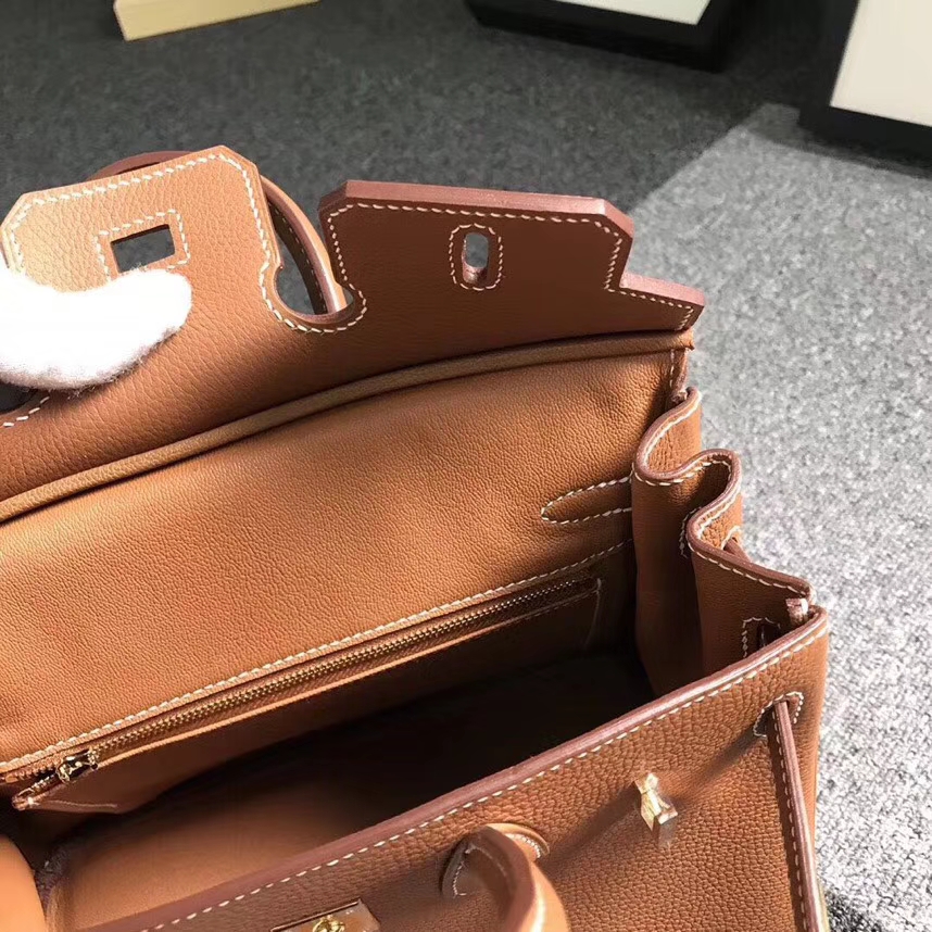 Hermes爱马仕 金棕色 原厂御用顶级小牛皮 Birkin 25 金扣