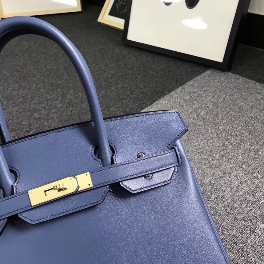Hermes爱马仕 R2 玛瑙蓝 原厂御用顶级Swift 皮 Birkin 30 金扣