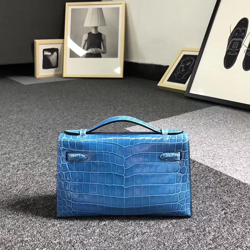 Hermès（爱马仕）7W伊兹密尔蓝 Mini Kelly 二代 银扣 亮面鳄鱼