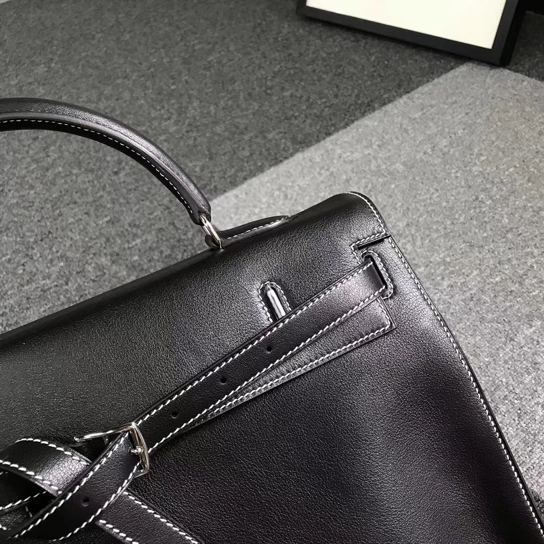 Hermes爱马仕 黑色 原厂御用顶级Swift 皮 Kelly Flat