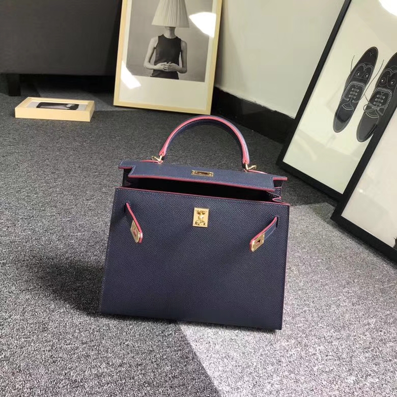 Hermes爱马仕 CJ76 靛蓝色 原厂御用顶级Epsom 皮 Kelly 25 外缝 金扣