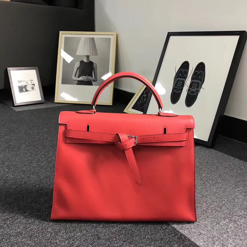 Hermes爱马仕 CK18 番茄红 原厂御用顶级Swift 皮 Kelly Flat 银扣 现货