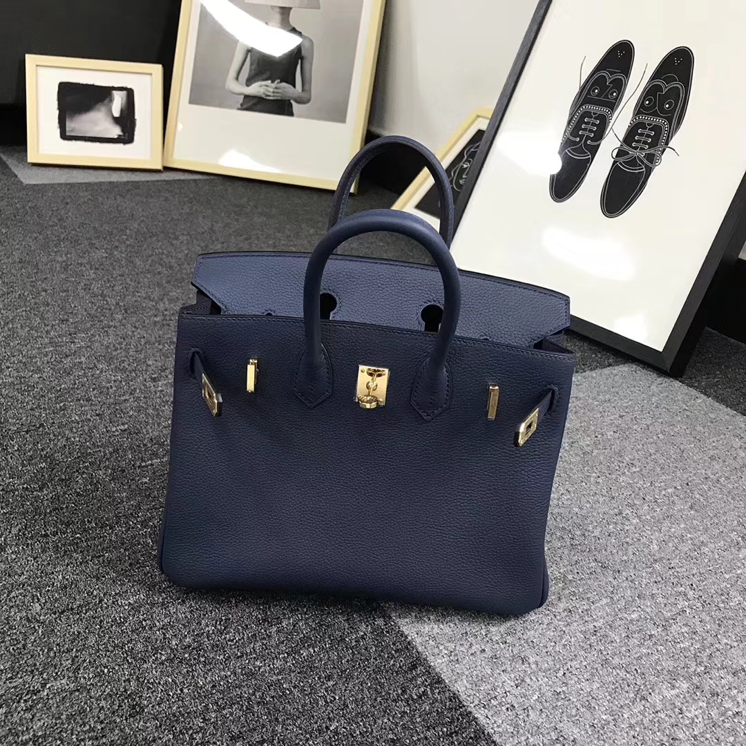 Hermes爱马仕 7K宝石蓝 原厂御用顶级小牛皮 Birkin 25 金扣
