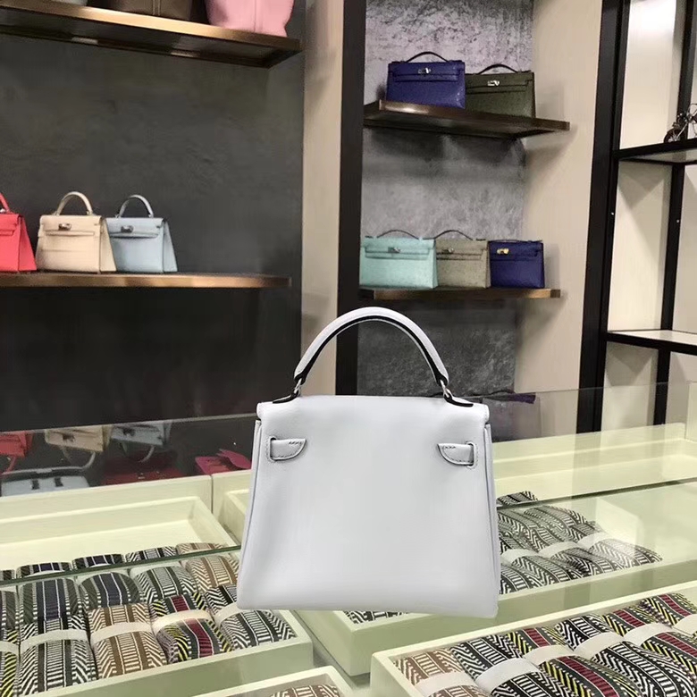 Hermes爱马仕 微风蓝拼普鲁士蓝 Swift 皮 Kelly doll 银扣