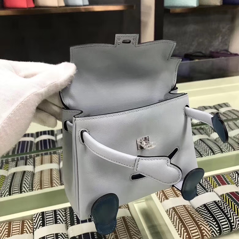 Hermes爱马仕 微风蓝拼普鲁士蓝 Swift 皮 Kelly doll 银扣