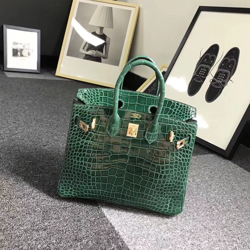 Hermes爱马仕 祖母绿 Birkin 25 金扣 亮面鳄鱼