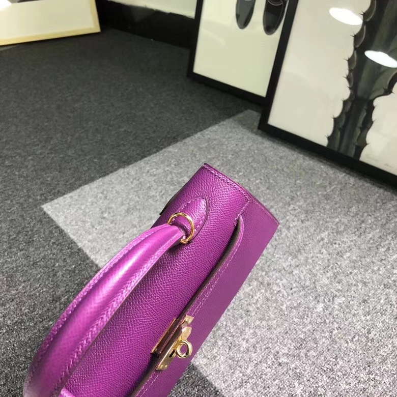 Hermes爱马仕 P9 海葵紫 原厂御用顶级Epsom 皮 Kelly 25 外缝 金扣