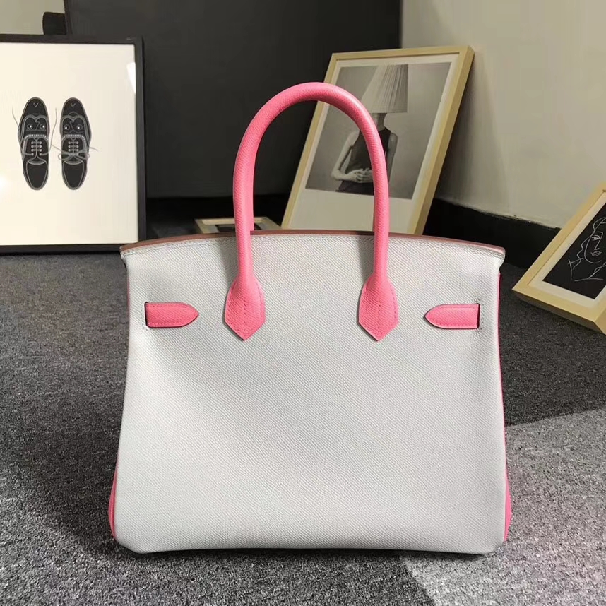 Hermès（爱马仕） 4Z海鸥灰拼8W新唇膏粉 原厂御用顶级Epsom 皮 Birkin 30 金扣