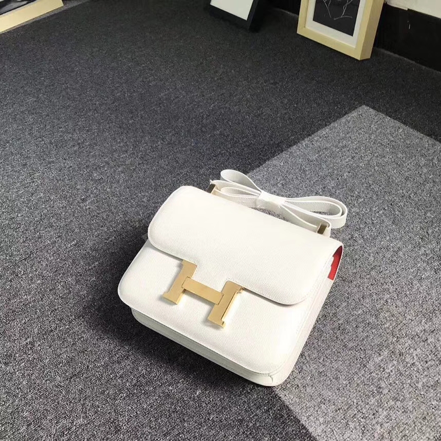 Hermès（爱马仕）纯白色内拼火焰红 原厂御用顶级Epsom 皮 Constance 24 金扣
