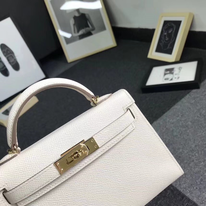 Hermès（爱马仕）奶昔白 原厂御用顶级Epsom 皮 Mini Kelly 二代 金扣 银扣 现货
