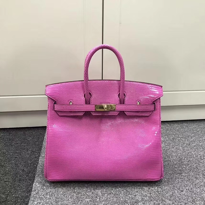 Hermès（爱马仕）玫瑰紫色 蜥蜴皮 Birkin 25 金扣