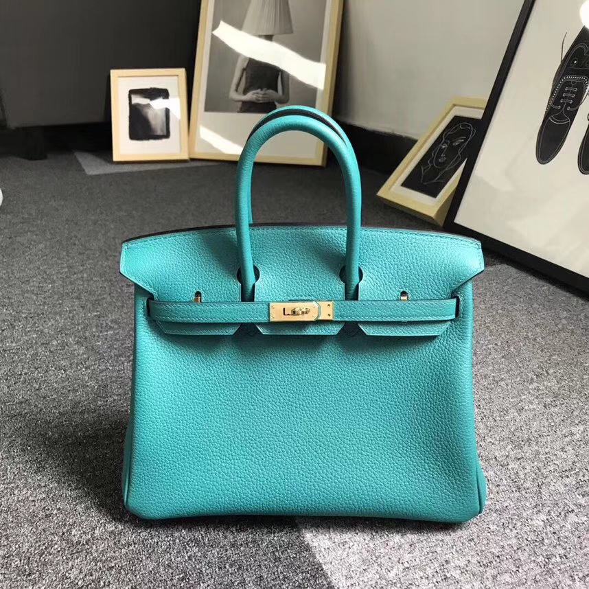 Hermès（爱马仕）7F孔雀蓝 原厂御用顶级小牛皮 Birkin 25 金扣 银扣